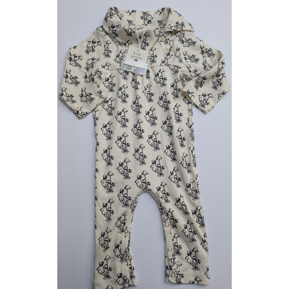 Kate Quinn Organic Cotton Black & White Mushroom Lounge Jumpsuit 12-18 Months